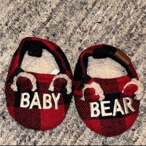 Red Plaid Baby Bear Slippers